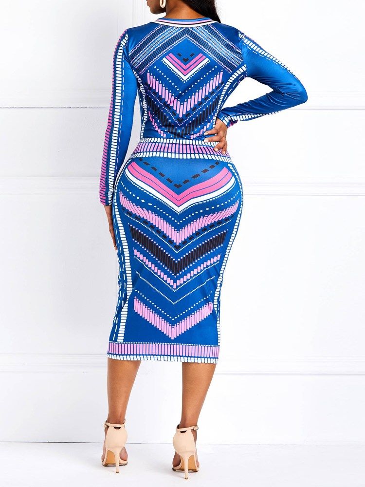 Ankara-trykk Med Lange Ermer Bodycon-kjole For Kvinner