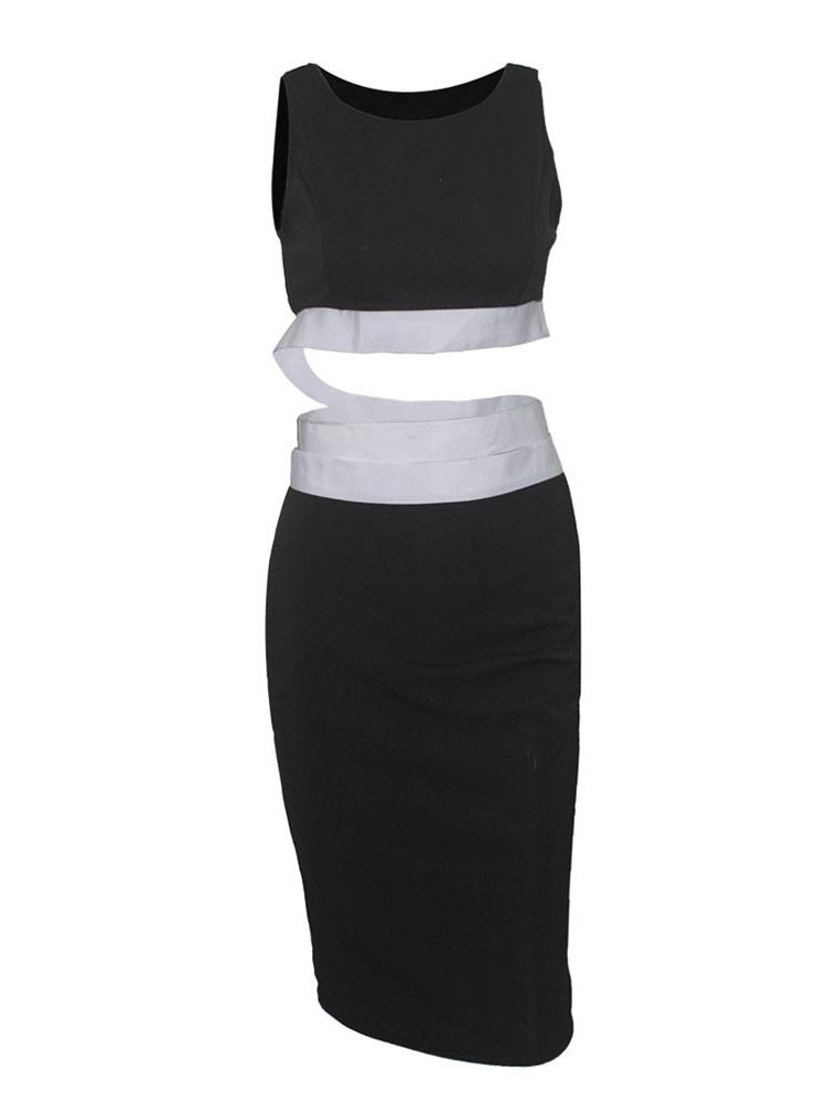 Bodycon Color Block Blonder Sexy Patchwork Ermeløs Kjole