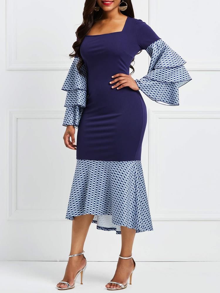 Bodycon Geometric Ruffles Kjole For Kvinner