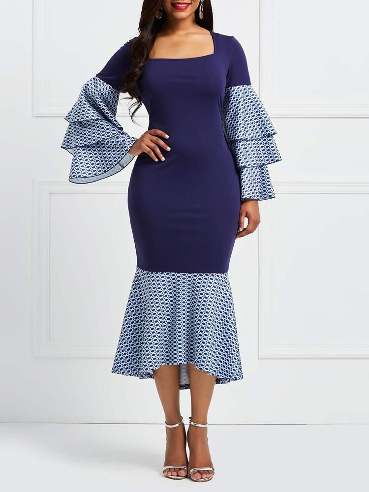 Bodycon Geometric Ruffles Kjole For Kvinner