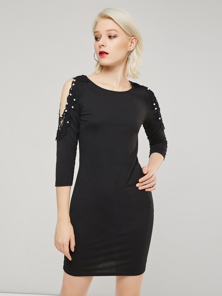 Bodycon-kjole Med Trekvart Ermer Perler