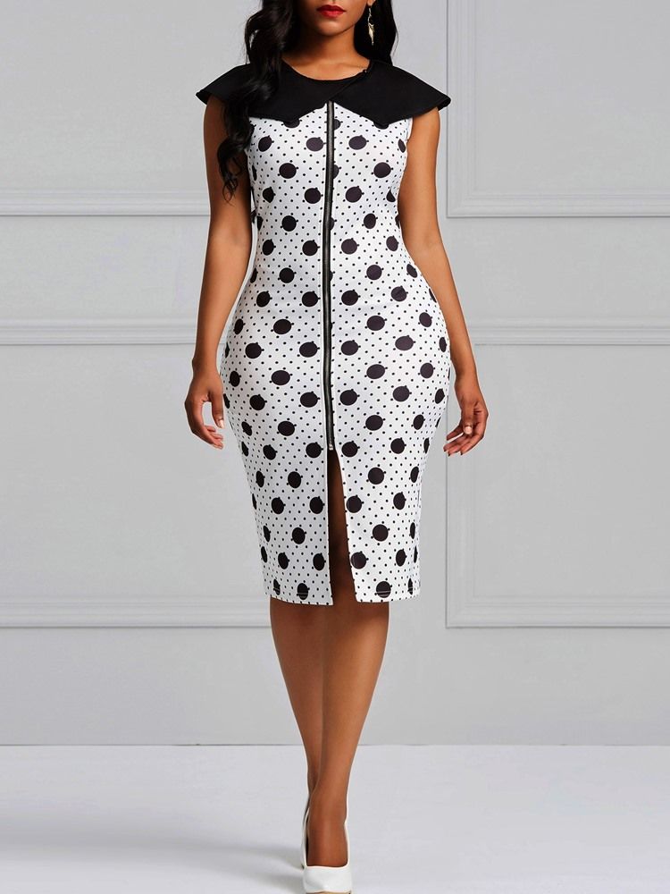 Bodycon Polka Dots Glidelås Kjole For Kvinner