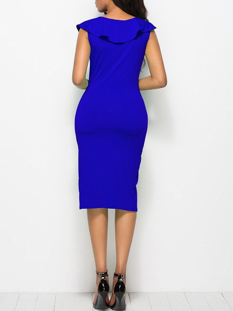 Bodycon V-neck Ruffles Kjole For Kvinner