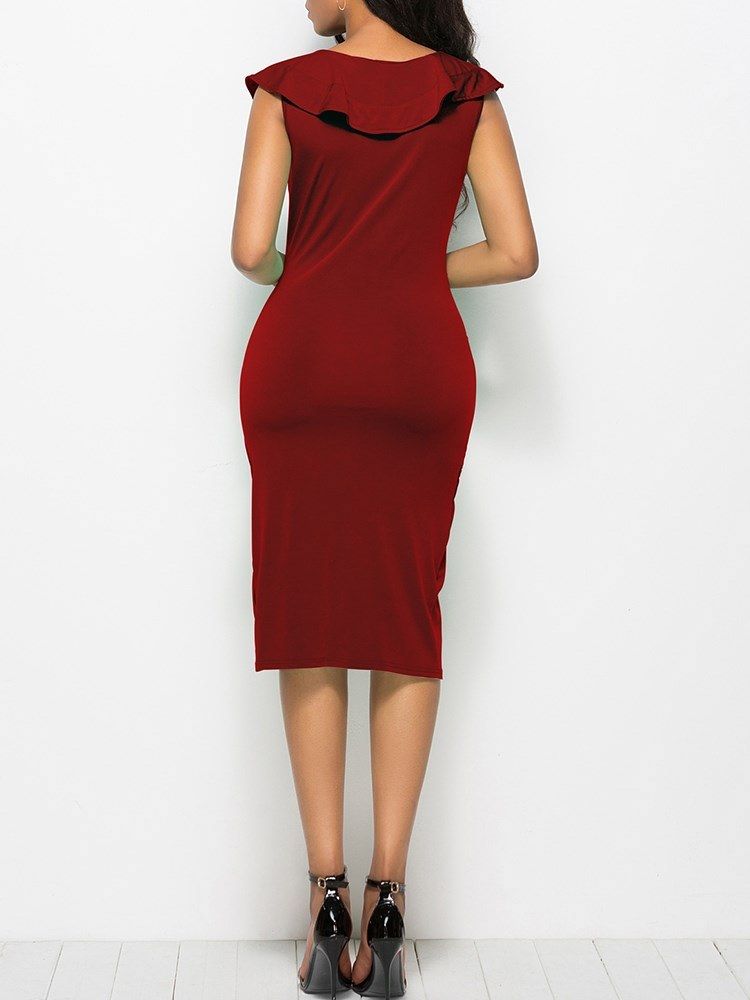 Bodycon V-neck Ruffles Kjole For Kvinner