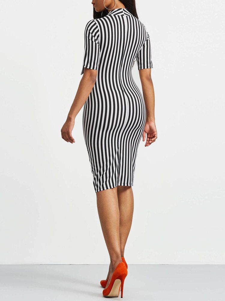 Bowknot Bow Bow Collar Stripe Bodycon Dress