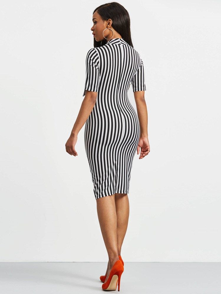 Bowknot Bow Bow Collar Stripe Bodycon Dress