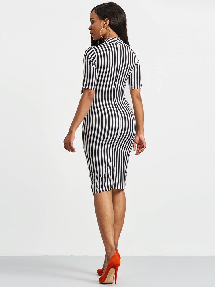 Bowknot Bow Bow Collar Stripe Bodycon Dress