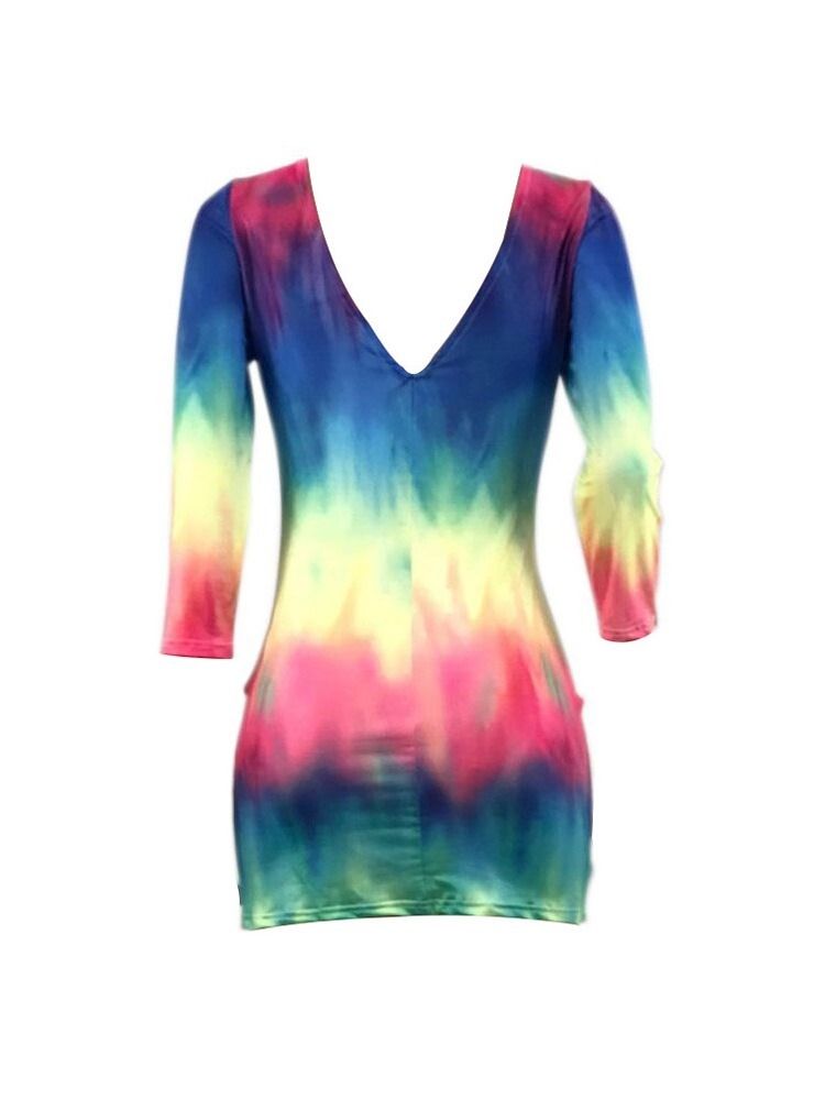 Kvinner Gradient Tie-dye Rundhals Ryggløs Mote Vanlig Kjole