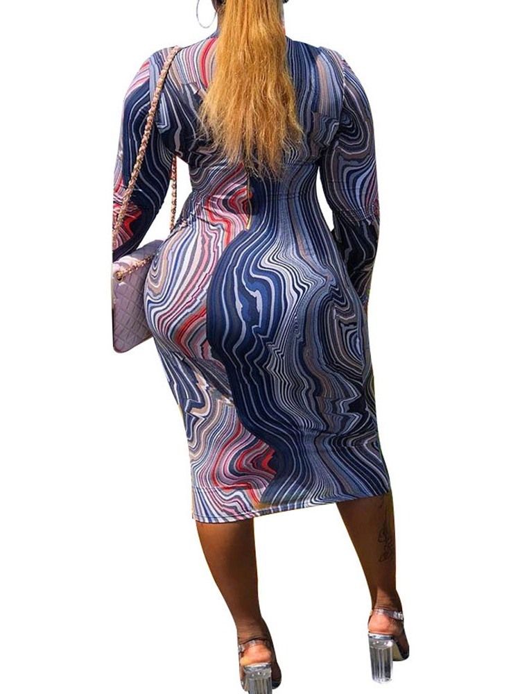 Kvinner Langermet Print Mid-kalv Vanlig Bodycon Kjole