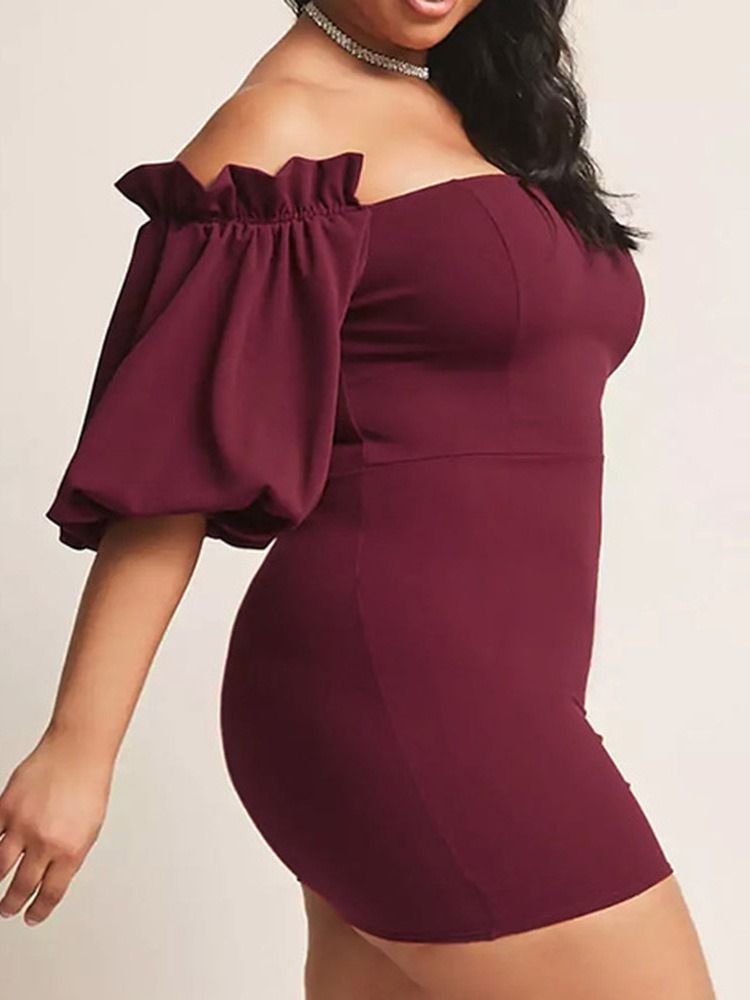 Kvinner Med Trekvart Erme Over Kneet Sexy Bodycon Kjole