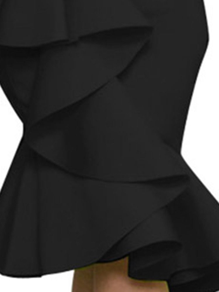 Kvinner Mid-calf Off Shoulder Asymmetric Plain Bodycon Dress