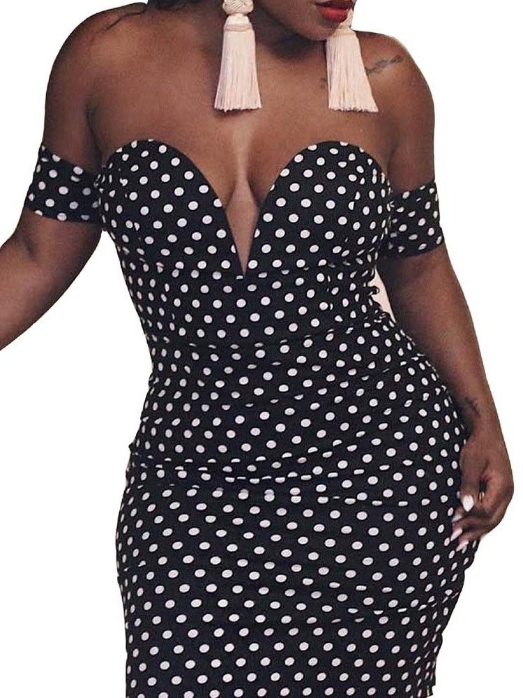 Kvinner Overknee Polka Dots Bodycon Kjole