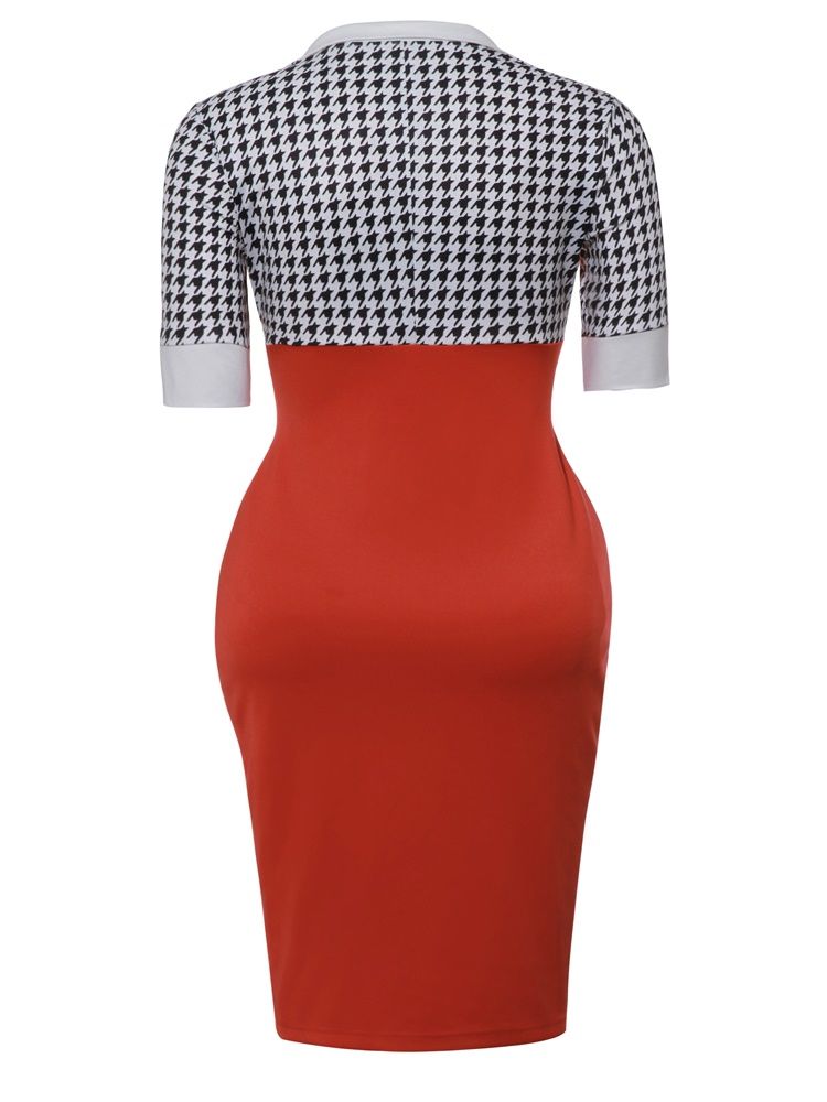 Kvinner Plaid Half Sleeves Color Block With Side Slit Bodycon Dress