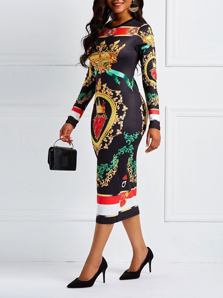 Kvinner Print Bodycon Color Block Floral Sexy Dress