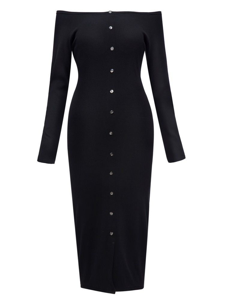 Kvinner Slash Neck Button Vanlig Bodycon Kjole