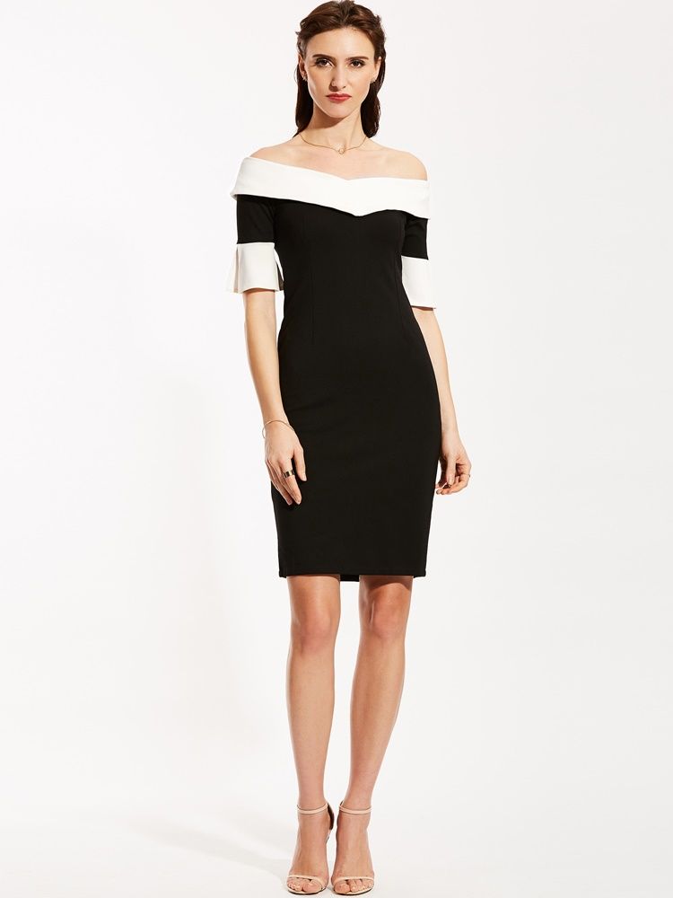 Kvinner Slash Neck Ryggløse Falbala Bodycon Kjole