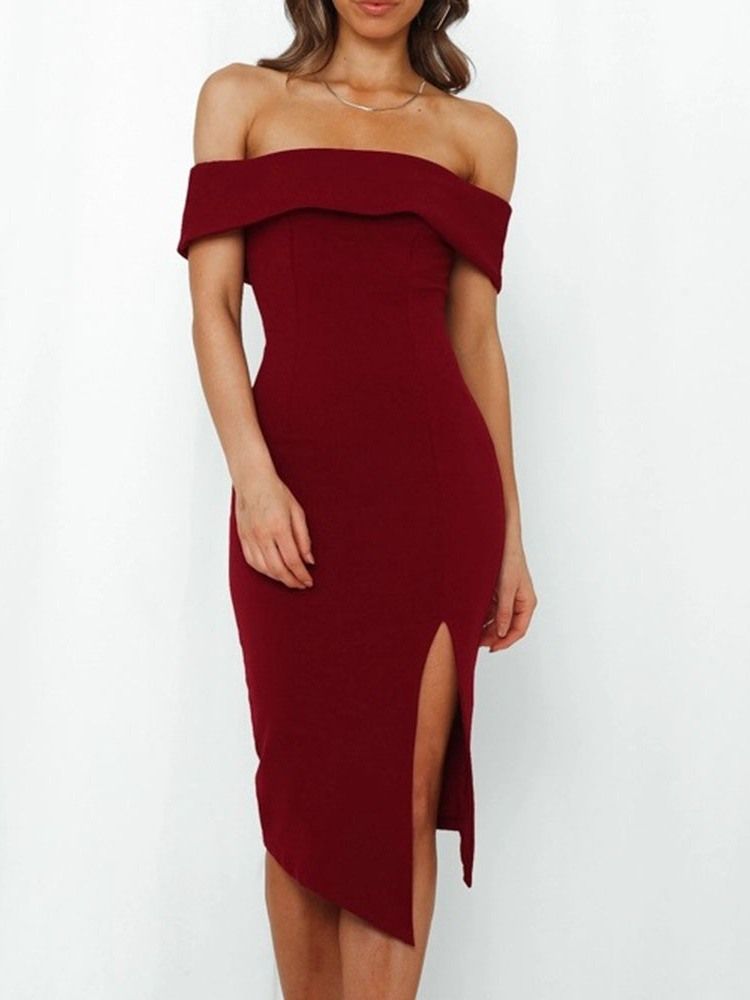 Kvinner Split Off Shoulder Mid-calf Bodycon Pullover Dress