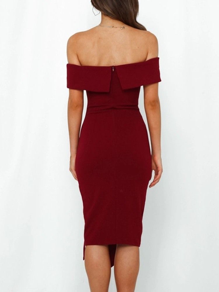 Kvinner Split Off Shoulder Mid-calf Bodycon Pullover Dress