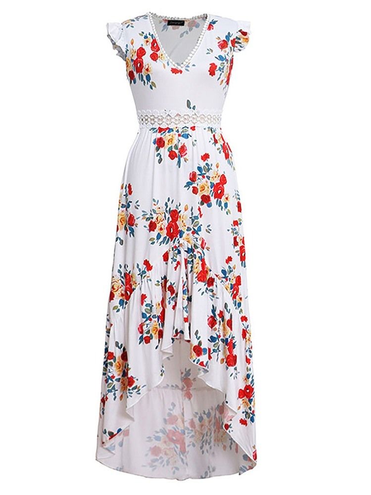 Kvinner Swallowtail Floral Print V-neck Sweet Pullover Dress