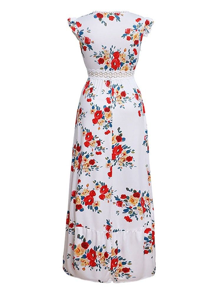 Kvinner Swallowtail Floral Print V-neck Sweet Pullover Dress