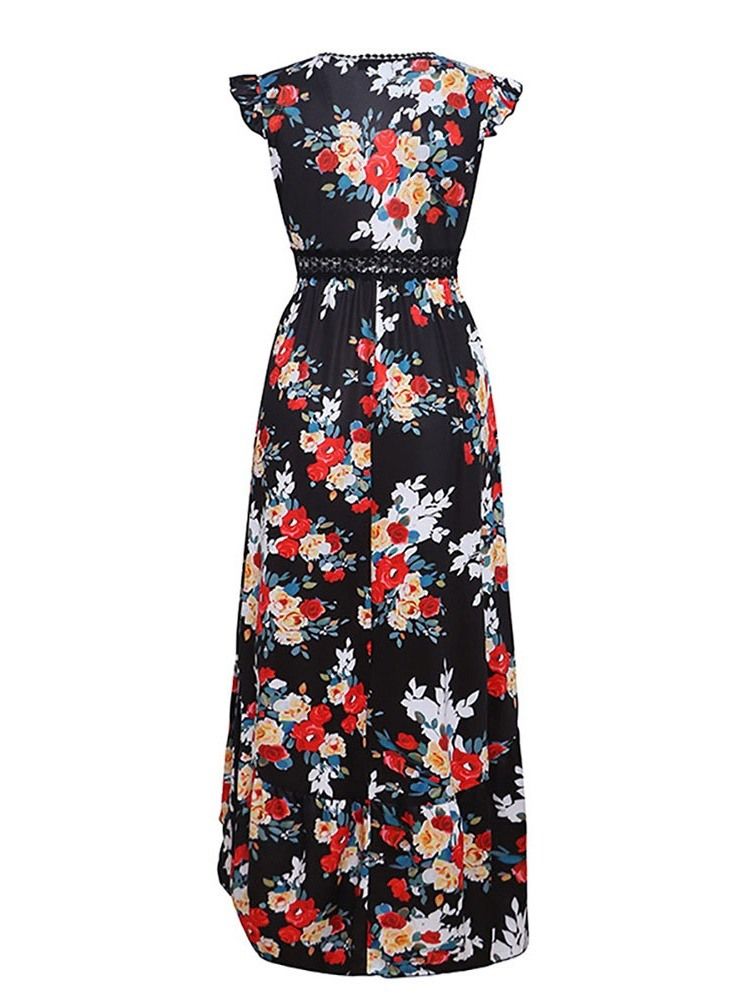 Kvinner Swallowtail Floral Print V-neck Sweet Pullover Dress