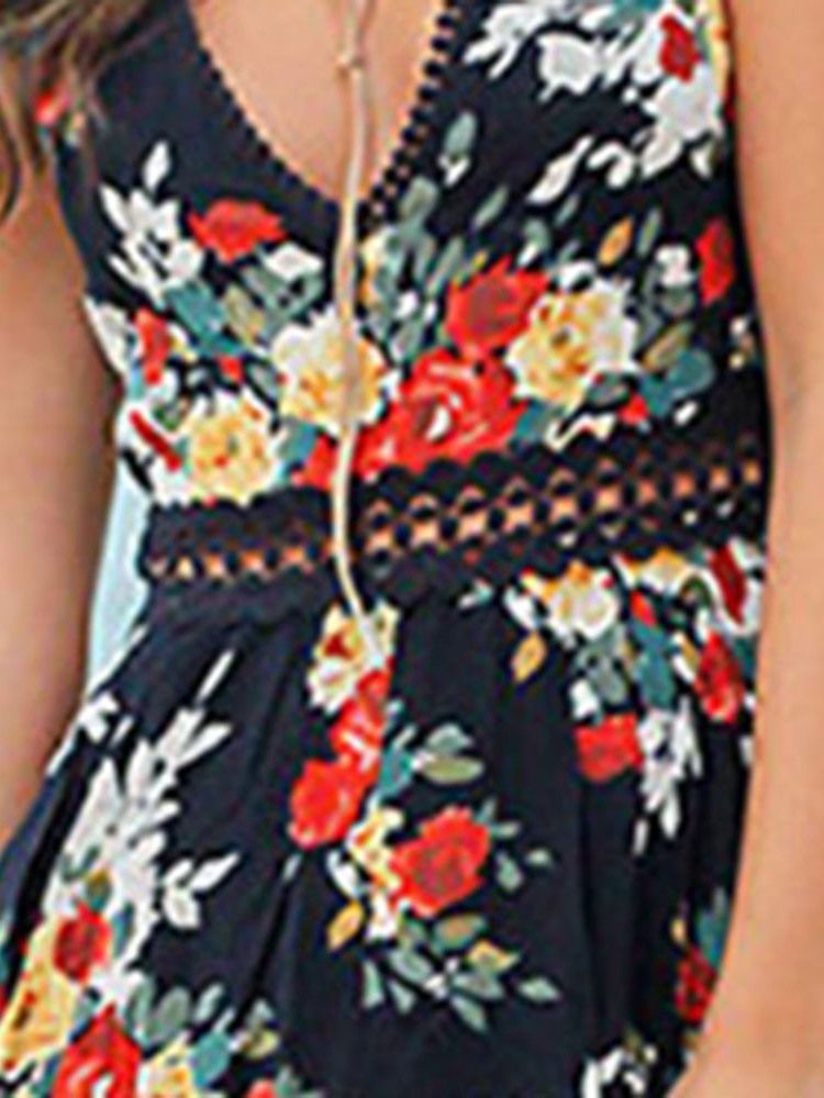 Kvinner Swallowtail Floral Print V-neck Sweet Pullover Dress