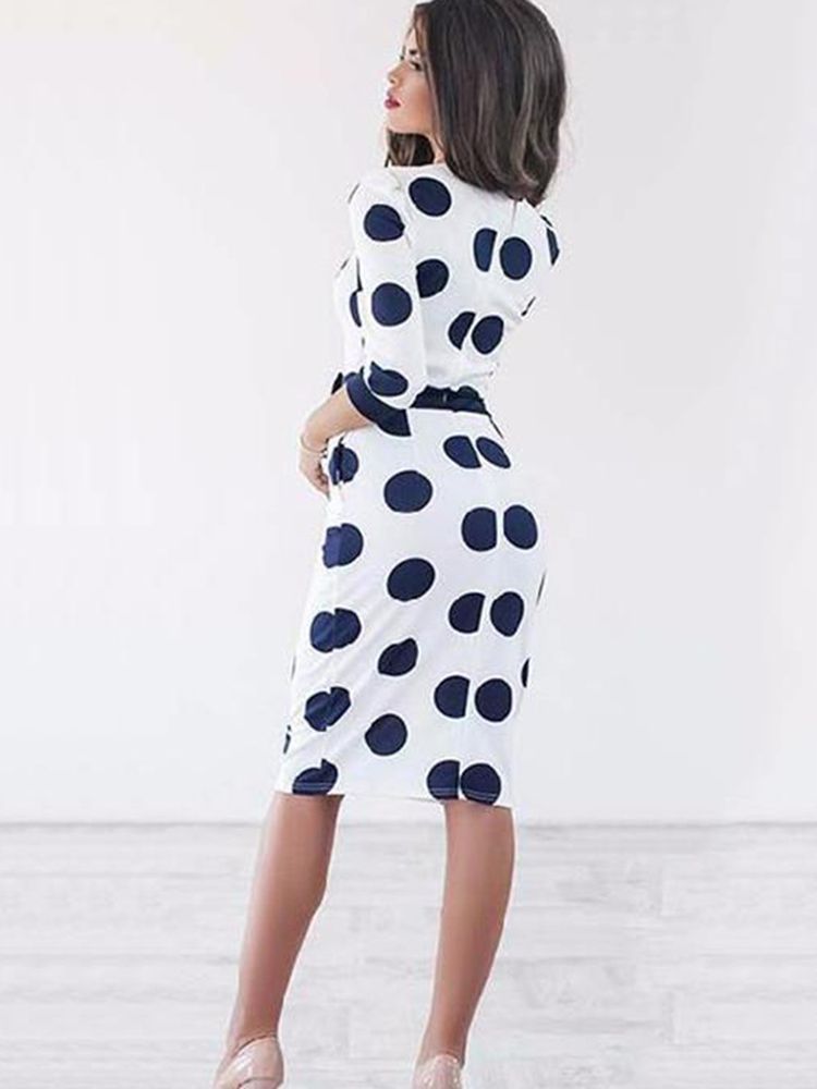 Kvinners Knelengde Bowknot Polka Dot Bodycon Kjole