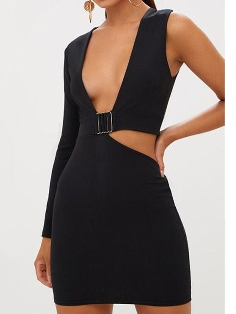 Langermet Hule V-hals Bodycon Sexy Kjole For Kvinner