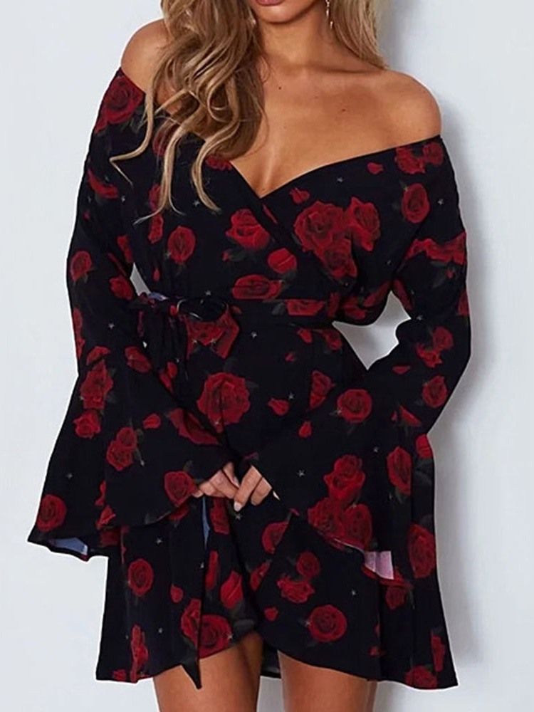 Langermet Trykk Over Knee Fashion Floral Dame Dress