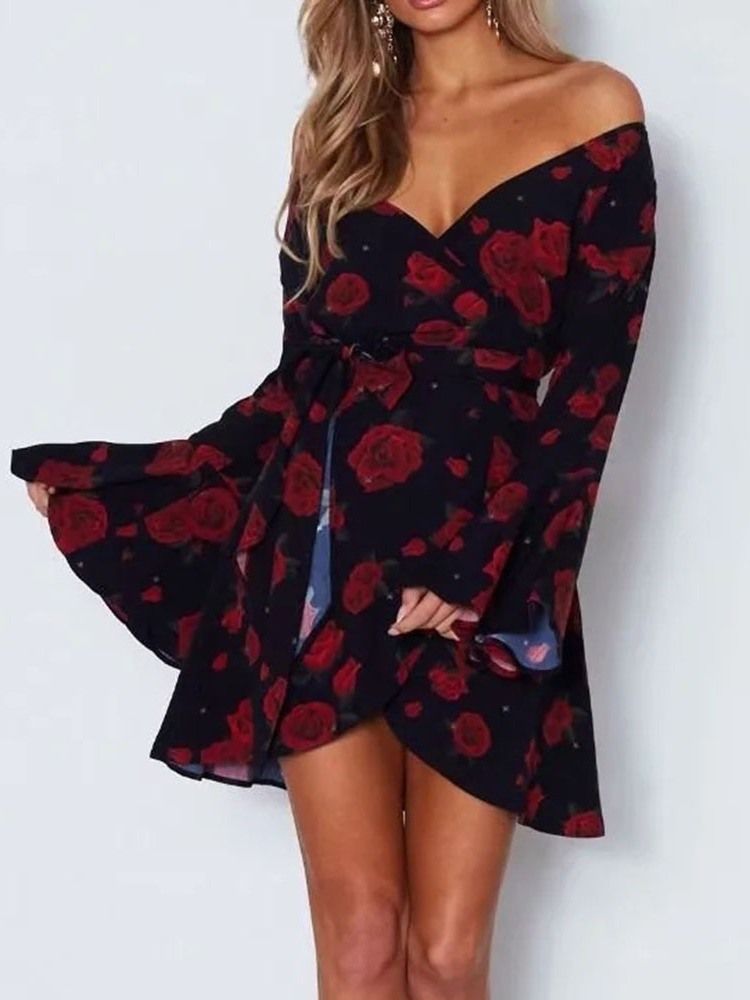 Langermet Trykk Over Knee Fashion Floral Dame Dress