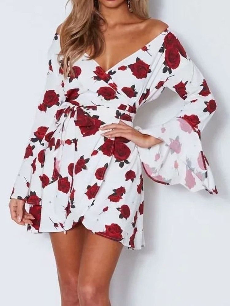 Langermet Trykk Over Knee Fashion Floral Dame Dress