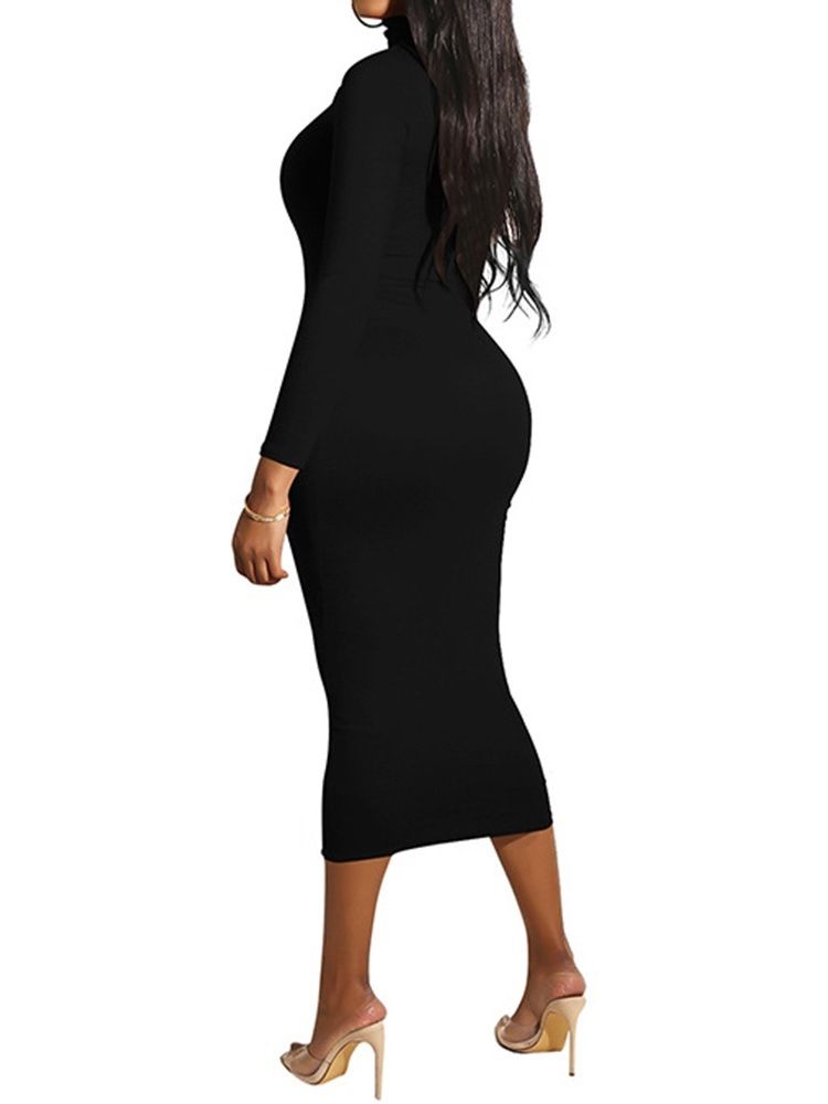 Langermet Langermet Turtleneck Mid-calf Vanlige Bodycon-kjoler