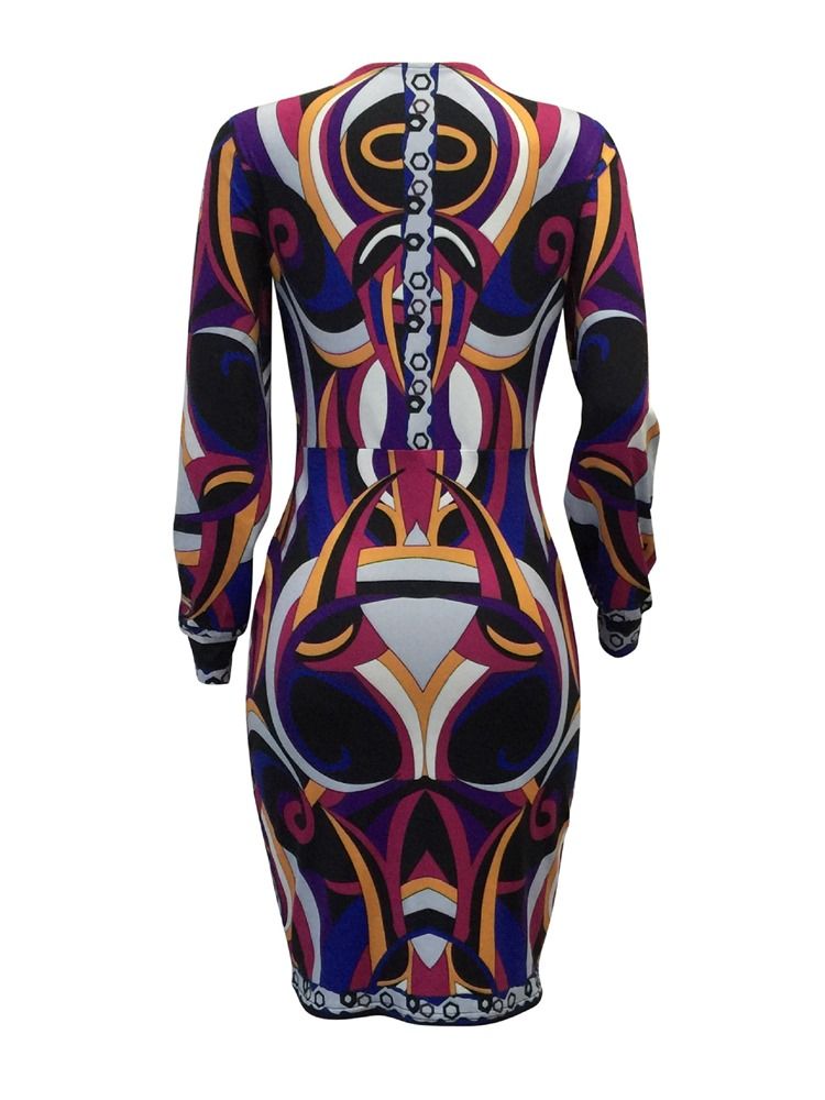 Langermet V-hals Print Pullover Pencil Dress