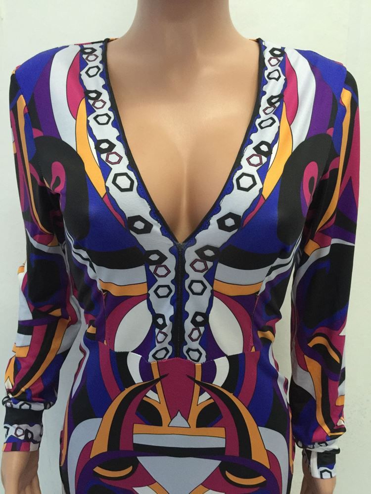 Langermet V-hals Print Pullover Pencil Dress