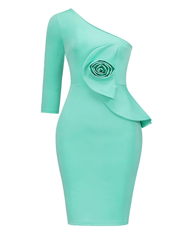 Oblique Collar Asymmetric Applique Bodycon Dress For Kvinner