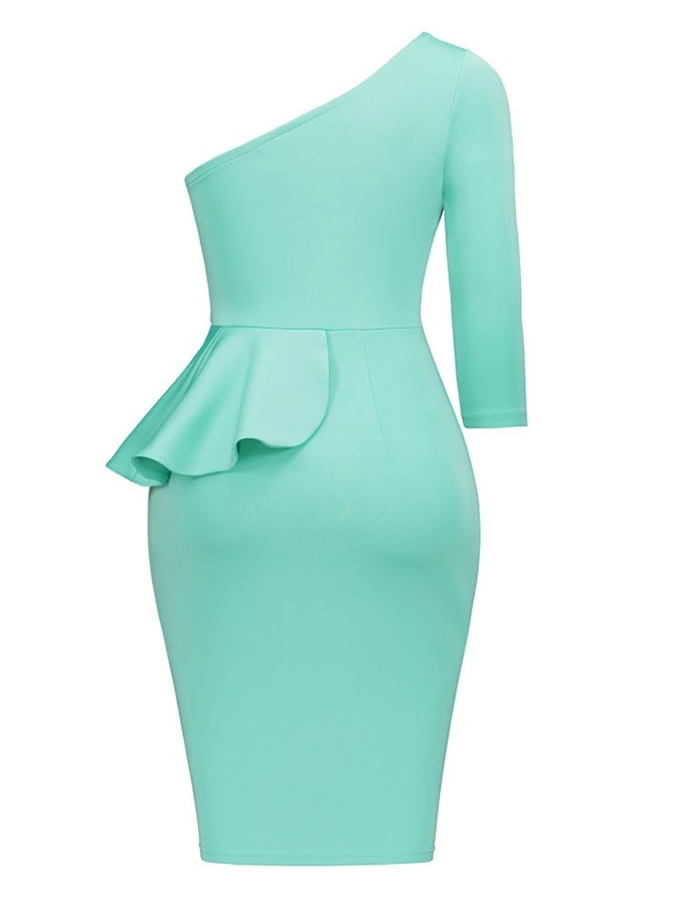 Oblique Collar Asymmetric Applique Bodycon Dress For Kvinner