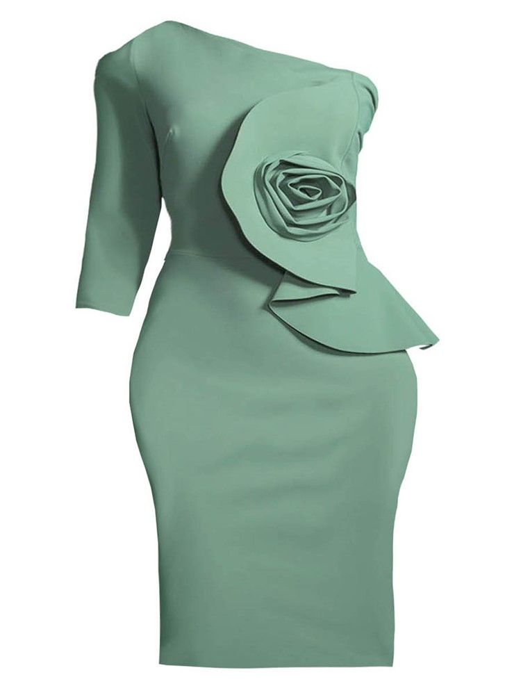 Oblique Collar Asymmetric Applique Bodycon Dress For Kvinner