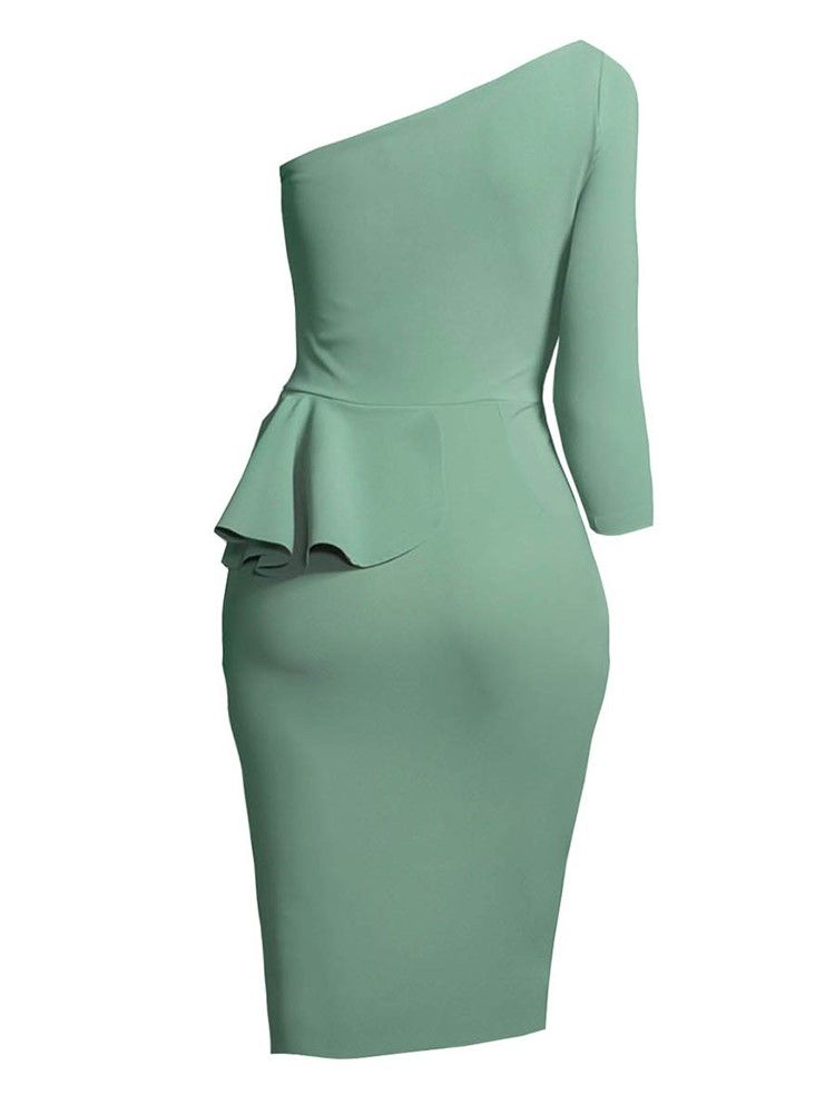 Oblique Collar Asymmetric Applique Bodycon Dress For Kvinner