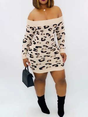 Off-shoulder Dame Over Kneetrykk Leopard Vanlig Kjole