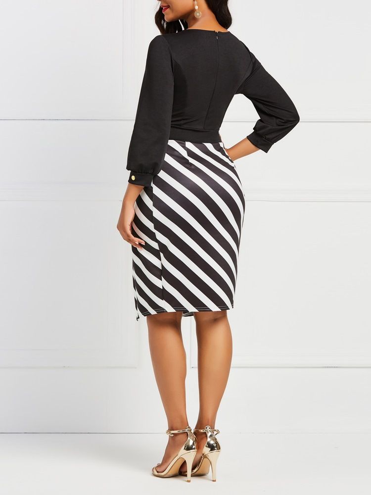 Office Lady Stripe Split Kvinners Kjole