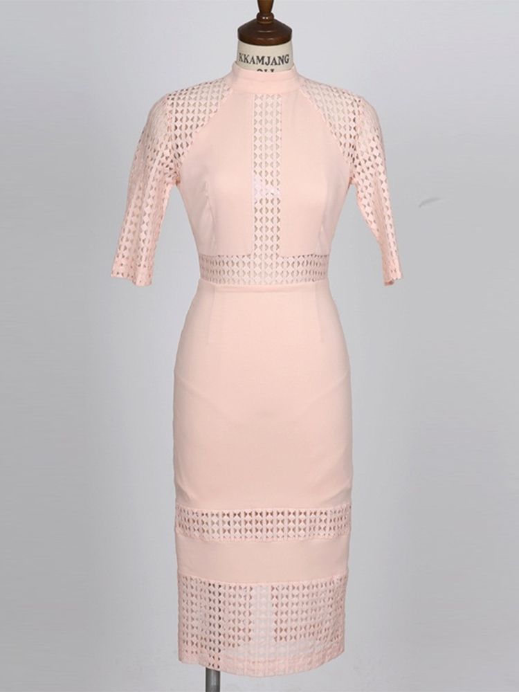 Pink Hollow Patchwork Bodycon Kjole For Kvinner