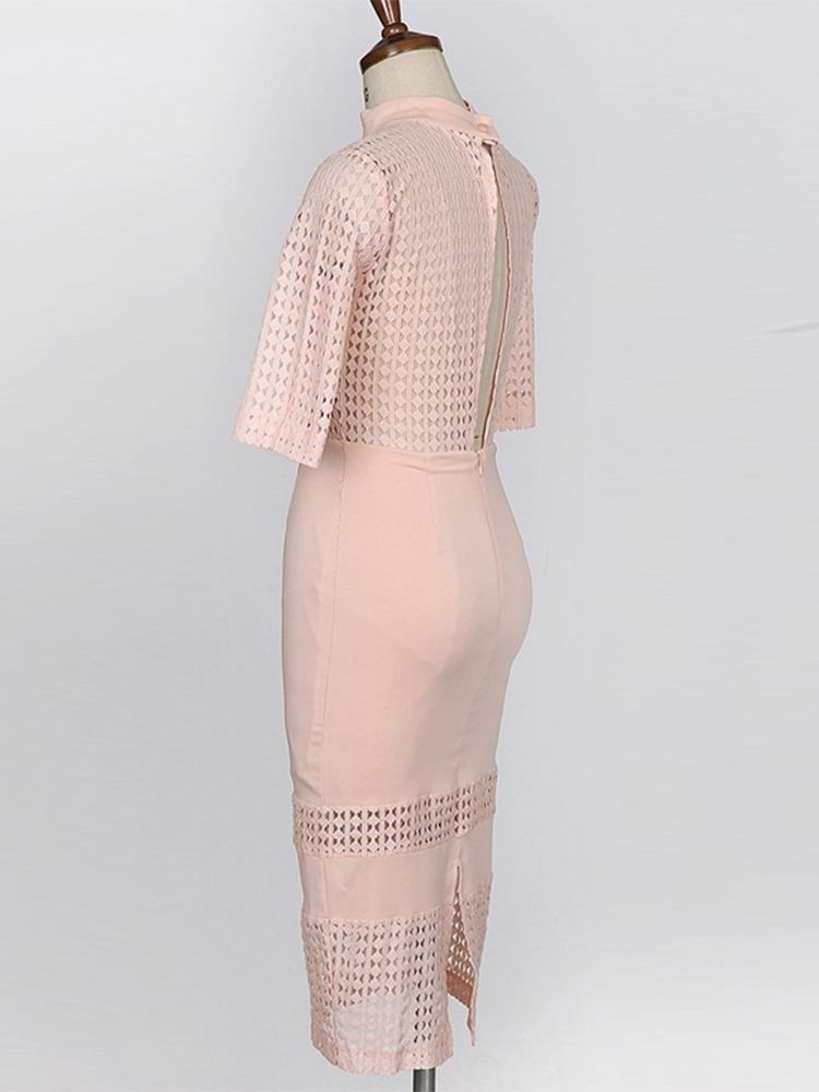 Pink Hollow Patchwork Bodycon Kjole For Kvinner