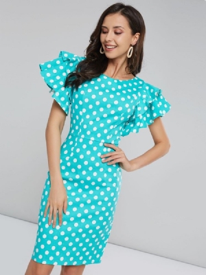 Polka Dots Petal Sleeve Bodycon-kjole Med Knelengde