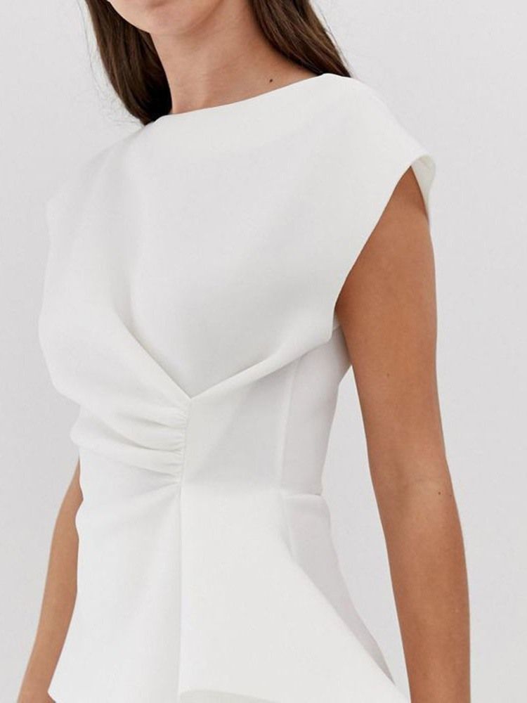 Ruffled Ol Mid-calf Round Neck Short Sleeve White Bodycon Dress For Kvinner