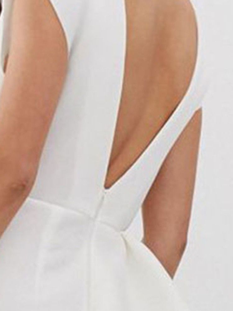 Ruffled Ol Mid-calf Round Neck Short Sleeve White Bodycon Dress For Kvinner