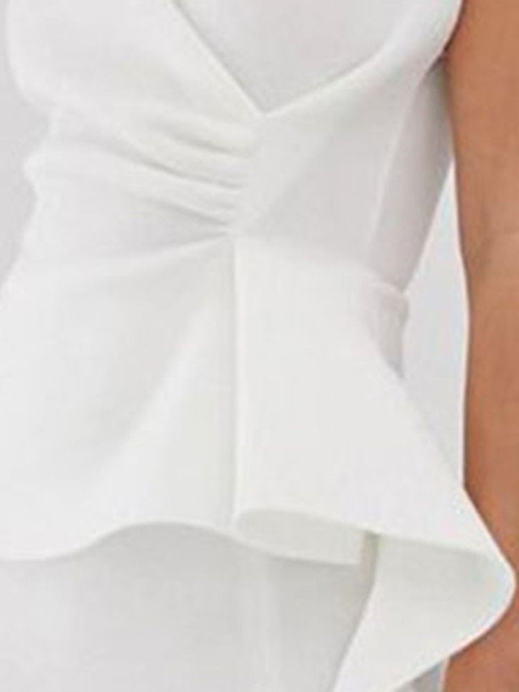 Ruffled Ol Mid-calf Round Neck Short Sleeve White Bodycon Dress For Kvinner