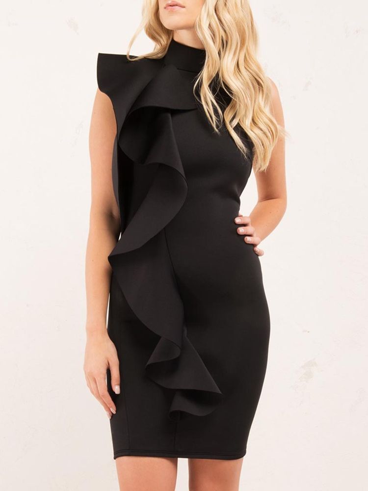 Ruffles Turtleneck Ryggløs Bodycon-kjole For Kvinner