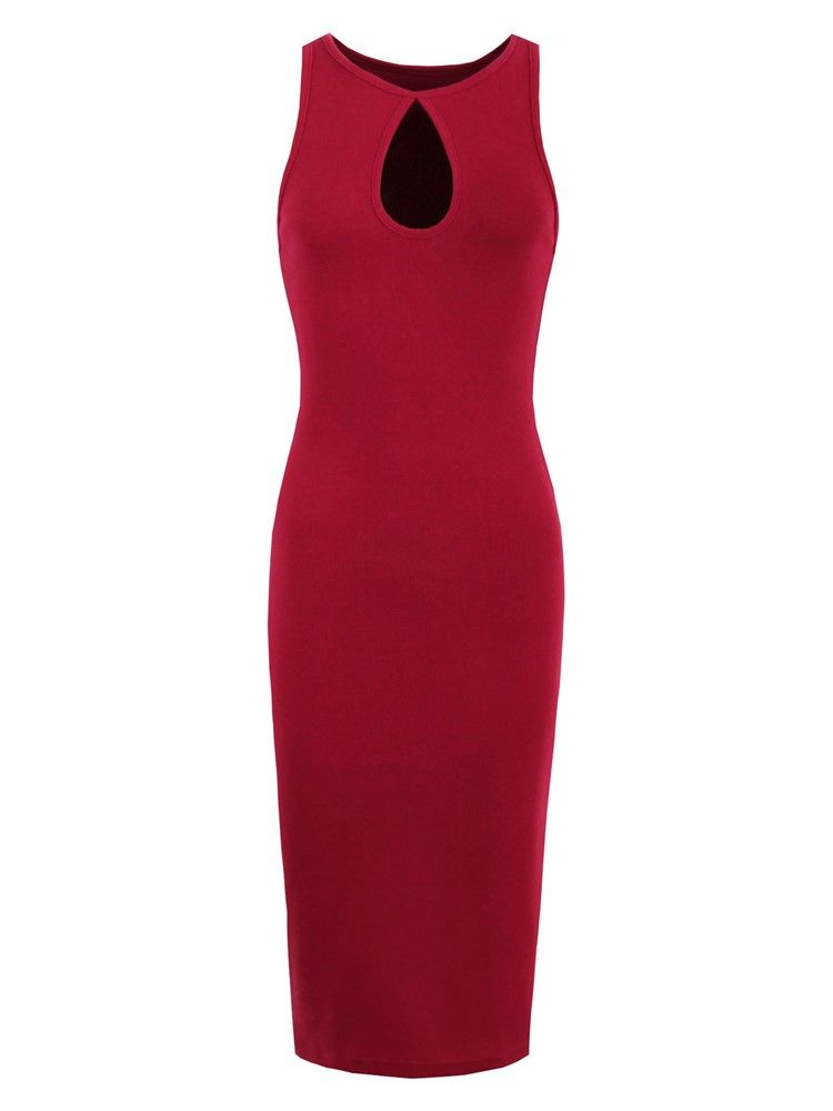 Rund Hals Vanlig Hule Bodycon-kjole