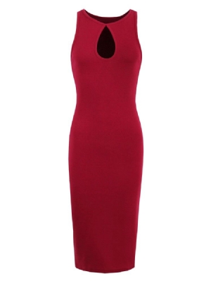 Rund Hals Vanlig Hule Bodycon-kjole