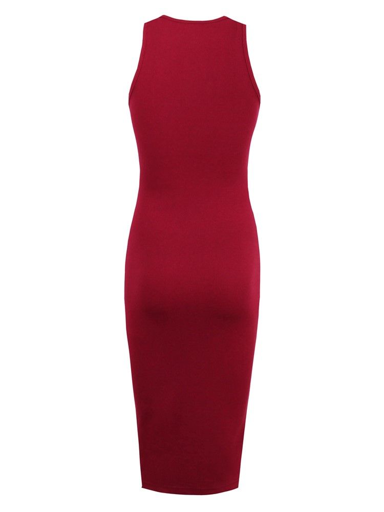 Rund Hals Vanlig Hule Bodycon-kjole